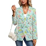 ENEN Blazer Mujer Elegante Chaqueta Dressy Manga Larga y Cuello de Solapa Blazer Negocios Casual Trajes para el Trabajo con Impresión 3D de Peces (Peces rayados,5XL)