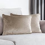 HOMEYA - 2 Funda para Cojines de Terciopelo 50 x 70 cm - Fundas para Almohadas 100% Poliester, Extra suave, acabado Brillante con Cierre de Cremallera 2 Unidades ( Taupe )