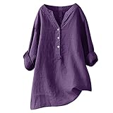 Blusa Túnica Mujer Camisa Casual Blusas Y Blusas Mujeres Tops Ancho Color Sólido Básico Tops Botón Chaqueta a Cuadros Largos Mangas Gran Tamaño Camisetas, Violeta 2, XXX-Large