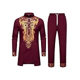 Conjunto Verano Hombre Camisa Informal de Hombre con diseño étnico Africano y Cuello en Estampado Dorado para Ocasiones (L)