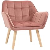HOMCOM Butaca de Salón Moderna, Sillón Lectura Tapizado en Terciopelo con Asiento Ancho, Patas de Madera, Fácil Montaje, Sillón Relax para Sala de Estar, Dormitorio y Balcón, Rosa