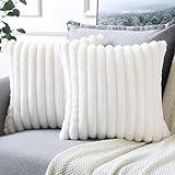 Soleebee Juego de 2 fundas de almohada de terciopelo de felpa, suave piel artificial, decorativas, para sofá, dormitorio, hogar, coche (40 x 40 cm, beige blanco)