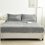 Sábana bajera de forro polar con bolsillo profundo – Funda de cama de terciopelo de cristal de color sólido, ropa de cama de forro polar cálido y grueso que no se desprende, protector de colchón para
