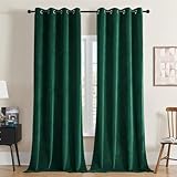 Joydeco Cortinas de Terciopelo Verde Oscuro de 228 cm de Largo, Cortinas Opacas de Lujo con Ojales, 2 Paneles, Aislamiento térmico, oscurecimiento de la habitación, Cortinas de Ventana para