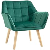 HOMCOM Butaca de Salón Moderna, Sillón Lectura Tapizado en Terciopelo con Asiento Ancho, Patas de Madera, Fácil Montaje, Sillón Relax para Sala de Estar, Dormitorio y Balcón, Verde