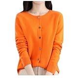Suéter de punto para mujer, cuello redondo, primavera y otoño, manga larga, color liso, todos los cárdigans, naranja, M