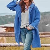 Abrigo de calle de terciopelo de cordero suelto con botones de lana de color puro para mujer (XL azul)