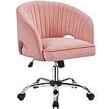 Yaheetech Silla de Oficina Silla de Terciopelo con Rudas Giratorias de 360° Silla con Función de Inclinación Sillon para Trabajo Silla Altura Ajustable Tapizada de Terciopelo Rosa