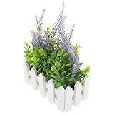 FRCOLOR Planta de Lavanda Artificial en Maceta Pequeña, Lavanda Falsa Violeta 16 Flores de Terciopelo, Decoración de Mesa Rústica para Hogar, Oficina y Fotografía