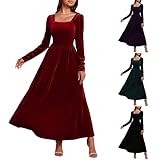 Generisch Vestido de noche elegante de terciopelo al estilo francés, vestido maxi de manga larga para la celebración en invierno, Navidad, morado, L