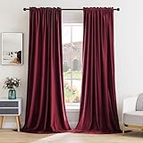 MIULEE Cortina Opaca Terciopelo Cómodo de Ventana Cortinas de Bolsillo Proteger Privacidad Monocromática Moderno para Salón Habitación Dormitorio Sala de Estar 2 Hojas 140x245cm Burdeos