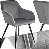 tectake® Silla Tapizada en Terciopelo, Sillas de Comedor Ergonómicas y Versátiles, Gran Estabilidad y Capacidad de Carga, Sillas Cocina Elegante - 1 Silla Gris/Negro