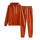 Conjunto de ropa de descanso para mujer, sudadera de manga larga con capucha, cordón y cuello redondo, conjunto de dos piezas para mujer, conjunto de sudadera y pantalones deportivos de color liso, 12