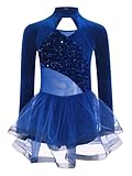 Miaeowve Vestido de bailarinas para niñas y niños, de terciopelo, vestido de baile, lentejuelas brillantes, traje de ballet, con volantes, tutú, falda de danza, azul, 122-128