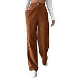 Pantalones de pana para mujer, holgados, elásticos, anchos, de invierno, color marrón, de terciopelo, recto, pierna recta, pantalones térmicos, cálidos, de cordón, cintura alta, pantalones largos de