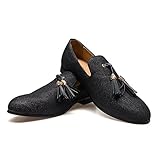 JITAI Hombres Vintage Velvet BV Bordado Noble Mocasines Zapatos Mocasines Mocasines Mocasines Borla Mocasines, Negro 01, 42 EU (9 UK)