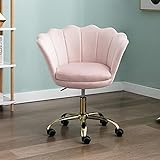 Wahson - Silla giratoria de terciopelo para casa, oficina, altura ajustable, sin brazos con base dorada, silla de escritorio para dormitorio/tocador (rosa claro, terciopelo)