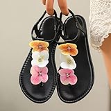 Sandalias Flip Flop Mujer,Moda Sandalias Planas Mujer Puntera Abierta con Decoracion de Floral Ligera Transpirable Chanclas de Playa a La Moda Cómoda Sandalia Verano Informal Zapatos Sin Cordones