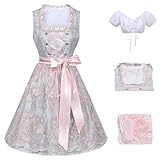 Vestido tirolés para mujer, de 3 piezas, vestido tradicional tirolés con encaje, vestido tirolés, incluye delantal tirolés, blusa tirolesa para Oktoberfest, ocasiones especiales, A11 Rosa, L