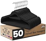 Utopia Home Perchas de Terciopelo - Perchas para Trajes de Terciopelo con Tie Bar - Antideslizantes (Negro, Paquete de 50)