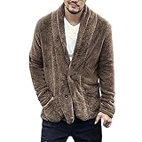 L9WEI Chaqueta de felpa de invierno para hombre, chaqueta de forro polar cálida de terciopelo de doble cara, gruesa y suave, chaqueta de entretiempo con bolsillo, caqui, XL