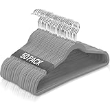 Ediesi, Perchas Terciopelo, 50 Unidades, Gris, Antideslizantes, Suaves, Finas, para Pantalón, Camisa, Falda, Trajes (50 Unidades, Gris sin corbatero)