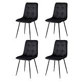 GrandCA HOME Juego de 4 Sillas de Comedor con Asiento Tapizado en Terciopelo Holandés, Sillas de Cocina Modernas con Patas de Metal, Negro-HL