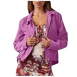 Chaqueta de otoño europea y mujer · Abrigo ligero de terciopelo estilo motocicleta botón simple manga larga, Rosa intenso., S