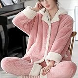 ZXLIHS Conjuntos de Pijamas para Mujer, de Invierno, con Retazos más Gruesos, Dulce y de Terciopelo, Ropa de Dormir para Mujer, Suelta, cálida y có (Color: Rosa, tamaño: código Grande) (código Grande