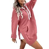Sudadera con capucha para mujer de gran tamaño, manga larga, informal, informal, para el tiempo libre, invierno, camiseta de manga larga, cómoda, monocolor, camiseta deportiva Y2K, Rosa., S