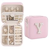 Nymtavia Regalos de cumpleaños para mujeres, caja de joyería con iniciales, estuche de joyería de viaje, regalos para esposa, novia, pequeño organizador de joyas de viaje, regalo para niñas, regalos