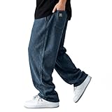 Genérico Pantalones Harem de Terciopelo Acanalado para Hombre Corte Recto Pierna Suelta Pantalones De Ocio Corduroy Cintura Elastica para Oficina Diaria con Bolsillos, azul marino, L