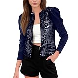 2026 Chaqueta corta casual con parche de pana con purpurina, ropa de abrigo de moda para invierno, marine, L