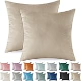 Ystyle Funda Cojin 45x45 de Terciopelo Juego de 2 Funda de Almohada del Sofá Decorativas con Cremallera Invisible Suave y Lavable Antiácaros Transpirable Hipoalergénico para Cama, Camel