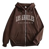 Sudadera para mujer con estampado de letras de manga larga con capucha con cremallera top casual camiseta sudadera con capucha (café, L)