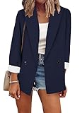 YMING Blazer de manga larga para mujer, para oficina, trabajo, sin botones, chaqueta formal, azul oscuro, 48