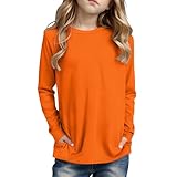 Camiseta de Manga Larga para Niñas con Bolsillo Lateral Tejido y Transpirable para Uso Diario Escolar y Juego (Orange, 4-5 Years)