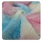 1 yarda de tela de peluche degradado de arcoíris, imitación de piel de conejo, tela de felpa cálida, para manualidades, costura, accesorios, disfraces, decoración navideña, 150 cm, azul rosa