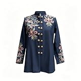 Celanisai Blazer Chaqueta de terciopelo para mujer, chaqueta de terciopelo negro entallada para mujer, estilo vintage, floral, bordado, estilo bohemio, cuello de solapa, con botones, lujoso, elegante