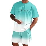 Generisch Chándal para hombre, traje deportivo holgado, transpirable, cómodo, conjunto de 2 piezas, camiseta de manga corta y pantalones deportivos, color degradado de color, traje de ocio, verde