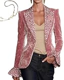 Abrigos de terciopelo con estampado de leopardo y manga larga abombada con solapa y cuello en V para mujer, chaqueta de terciopelo con manga acampanada de un solo botón, rosa, 3XL