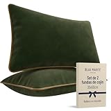 Blau Marité Set de 2 Fundas Cojín Terciopelo 30x50 cm – Cojines Decorativos sofá Cama salón. Funda cojín con Ribete. Relleno no Incluido. (Verde y Camel)