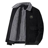 Jinsha Hombres Terciopelo Chaqueta De Cordero Con Cremallera Retro De Invierno Forro De Peluche Solapa De Moda Gruesa Algodón Ropa Masculina Casual Para Hombres De Lana Chaqueta Negro L