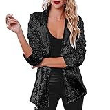 Chaqueta de lentejuelas para mujer, informal, manga larga, brillante, para fiesta, abrigo, Negro , 3XL