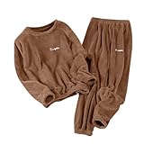BOTCAM Pijama cálido para mujer de terciopelo de coral de invierno 2024 nuevo grueso más terciopelo talla grande casual ropa de casa ropa de dormir para niñas, café, 4XL