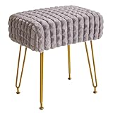 IBUYKE Taburete Rectangular Osman, Mesa Lateral del Taburete de la cómoda de Maquillaje, Asiento de la cómoda de Terciopelo, Silla de Taburete, piernas de Acero Dorado, Gris WBD003G