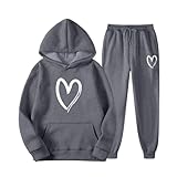 Generisch Conjunto de sudadera de invierno para mujer, monocolor, corte holgado, informal, de terciopelo, chándal cómodo de dos piezas, gris, S