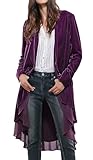 R.Vivimos Chaqueta De Terciopelo De Otoño e Invierno Para Mujeres Con Volantes Casuales Chaqueta Larga Retro Sin Cuello Chaqueta Deportiva Clásica De Cola De Golondrina(M,Purple)