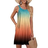 2026 Vestido de Verano Casual Mujer Corte Holgado Mini Vestido de Playa con Bolsillos Frontal Plisado Delantero Vacaciones Ropa de Diario Básico, naranja, L