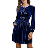Vestido de terciopelo para mujer, elegante, cuello redondo, manga larga, acampanado, con 3 piezas extraíbles, lazo de lentejuelas brillantes y joyas, minivestido casual, blusa, cóctel, fiesta de